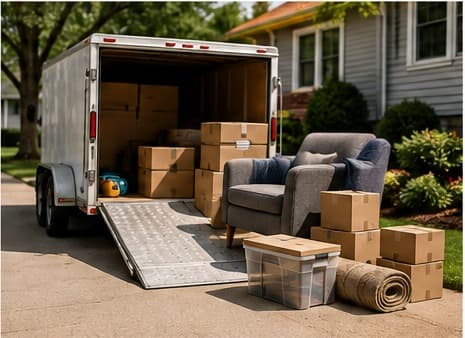 Household furnishings and boxes being temporarily moved and stored during an approved home repair