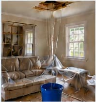 Active ceiling water intrusion being stabilized inside a home