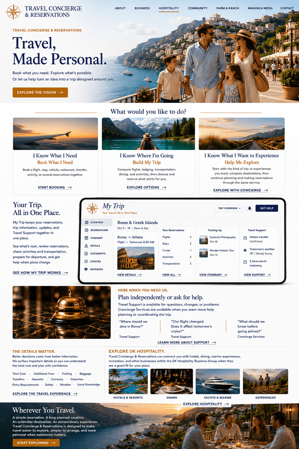 Travel Concierge & Reservations webpage mockup