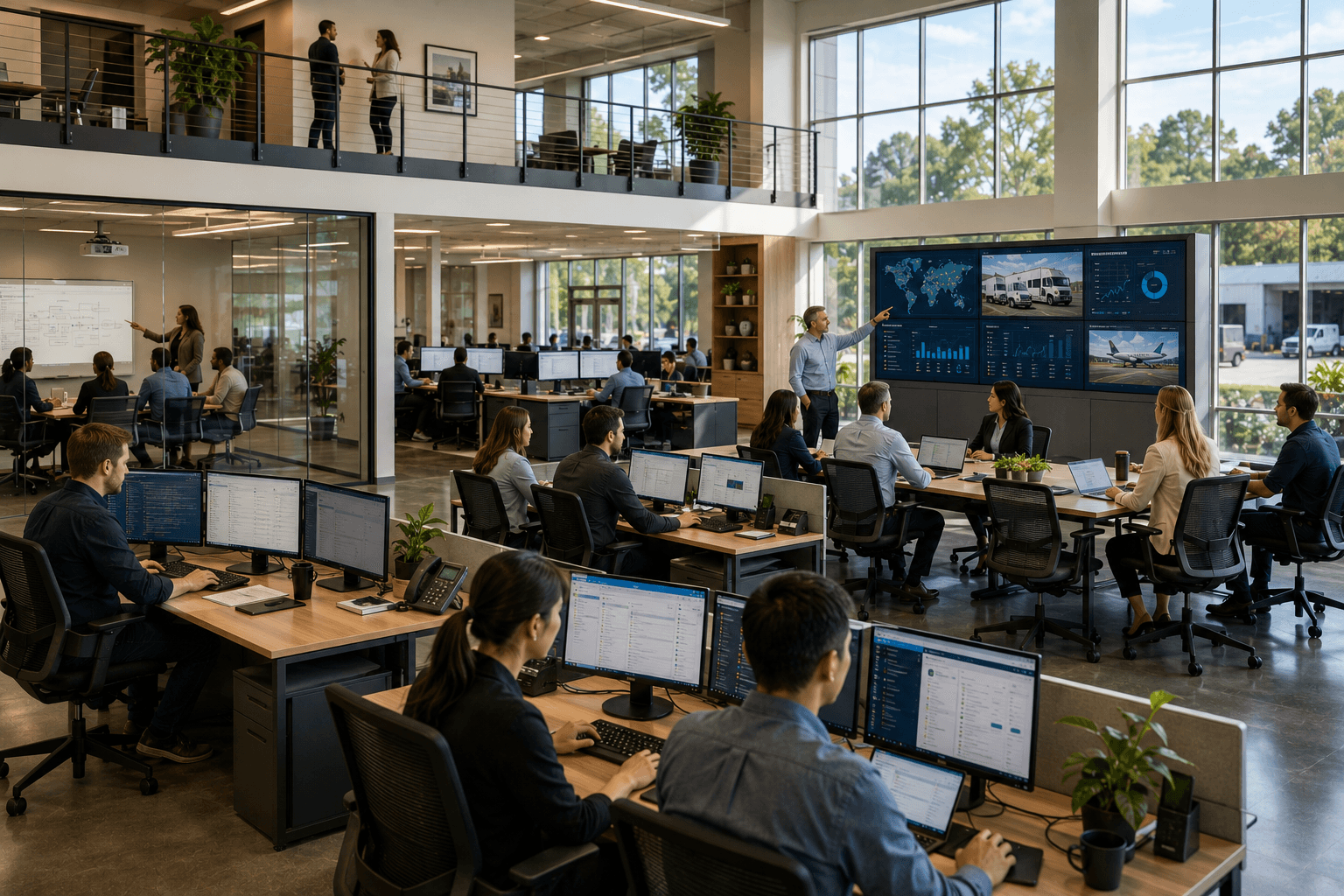 Technology and operations teams working in a modern enterprise office