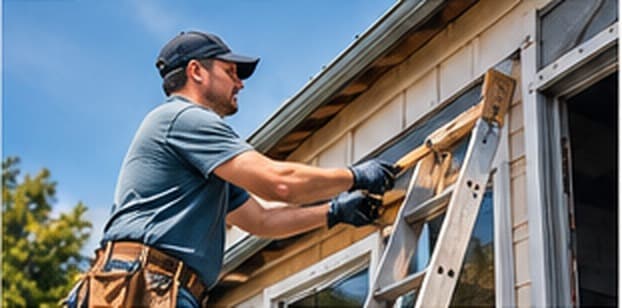 Worker repairing a building used by a community organization