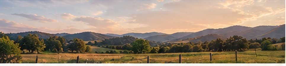 Rural community landscape at sunset