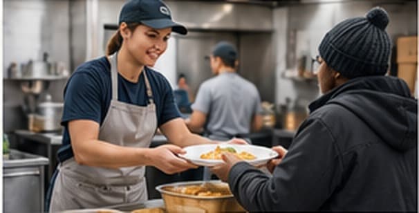 Community organization serving a meal through an established local program