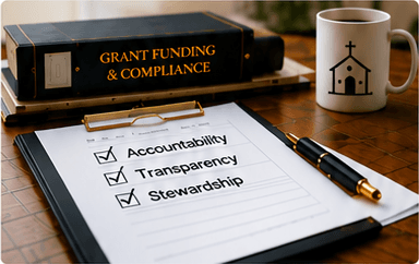 Grant funding and compliance materials emphasizing accountability, transparency, and stewardship