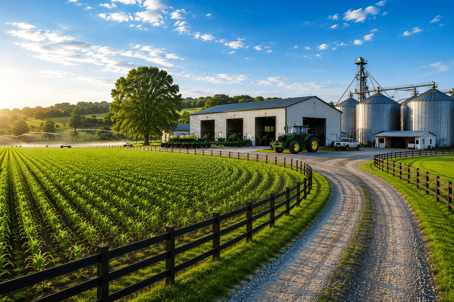 Independent agricultural operation with essential equipment and facilities