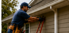 Qualified contractor completing exterior home repairs